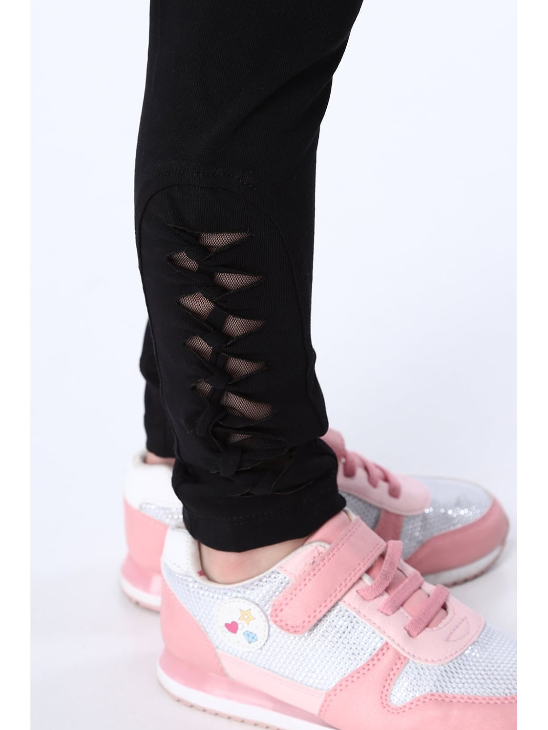 Girls\' leggings with a weave on the legs, black NDZ8699 - Online store - Boutique